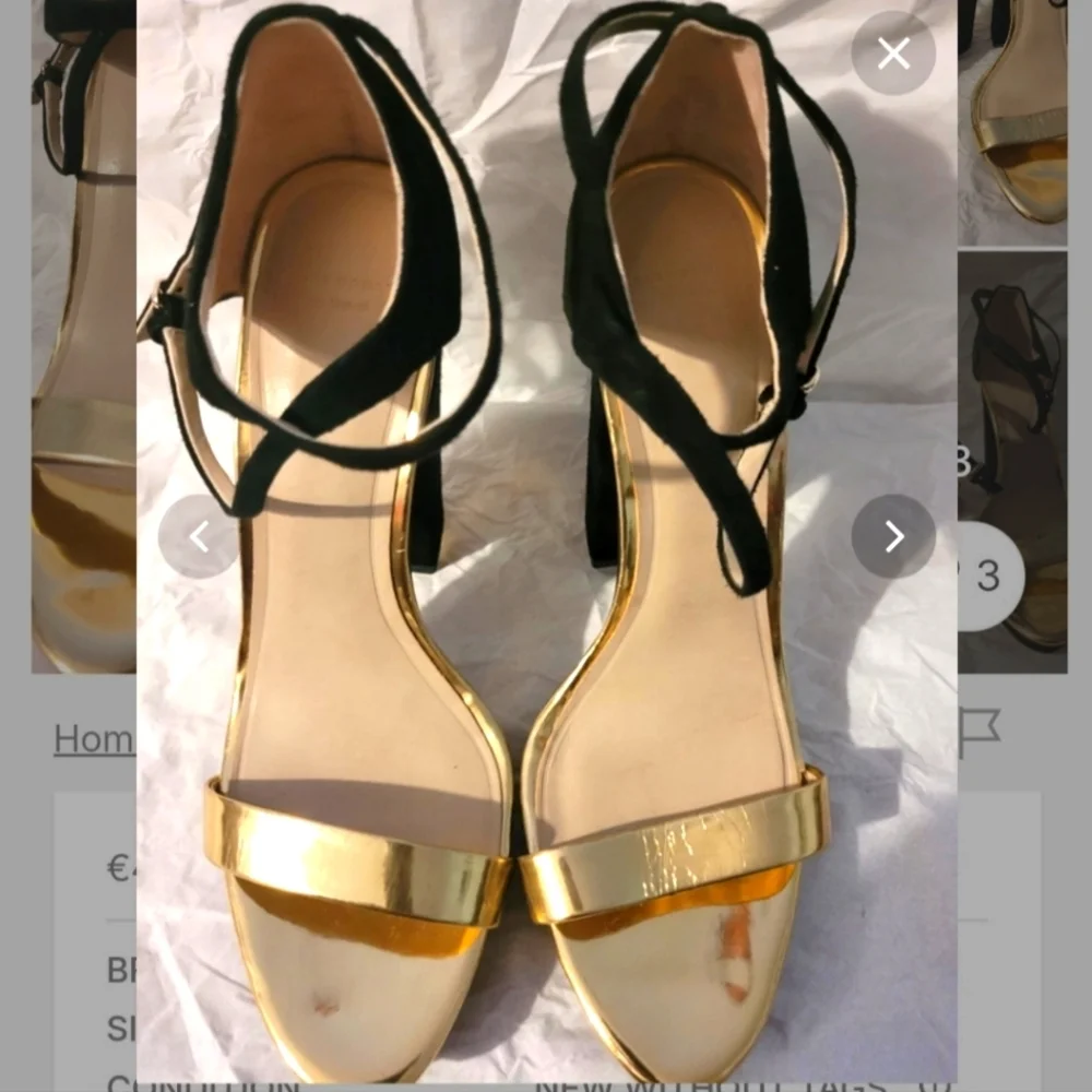 Zara Black & Hold Strappy Platform Sandals Block heels Size 6